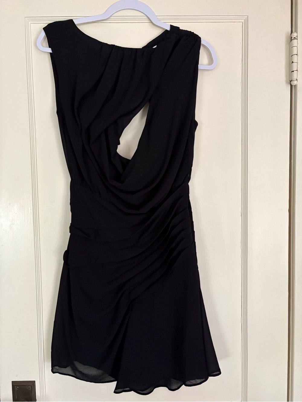 Meshki Black Chiffon Draped Cocktail Dress! Fun and flirty for a night out!